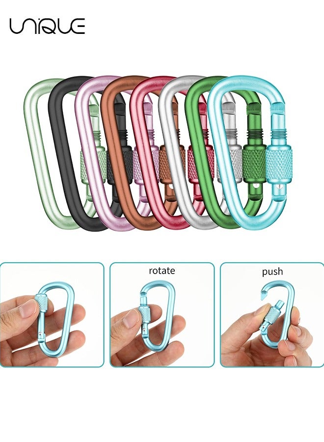 Unique 8 Pcs Locking Carabiner, D-Ring Locking Carabiner Keychain Clip, Snap Hook Sport Accessories for Outdoor Camping Hiking Keychain Dog Leash - Image 3