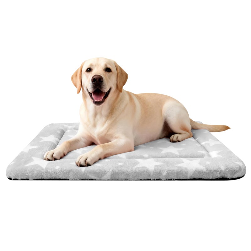 pobopobo Dog Bed Mat â€“ Soft & Comfortable Dog Kennel Pad for Crate â€“ Durable Crate Bed & Mat for Dogs & Cats â€“ Ideal for Crate, Kennel, and Home Use (Big&Little Stars Grey, L(35"*23"*1.5")) - Image 1