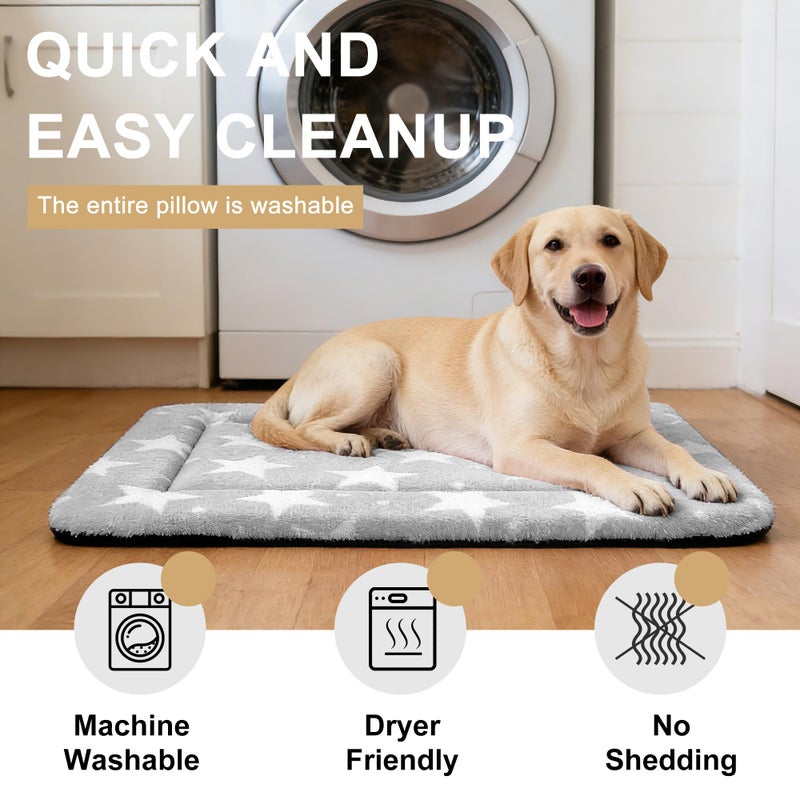 pobopobo Dog Bed Mat â€“ Soft & Comfortable Dog Kennel Pad for Crate â€“ Durable Crate Bed & Mat for Dogs & Cats â€“ Ideal for Crate, Kennel, and Home Use (Big&Little Stars Grey, L(35"*23"*1.5")) - Image 5