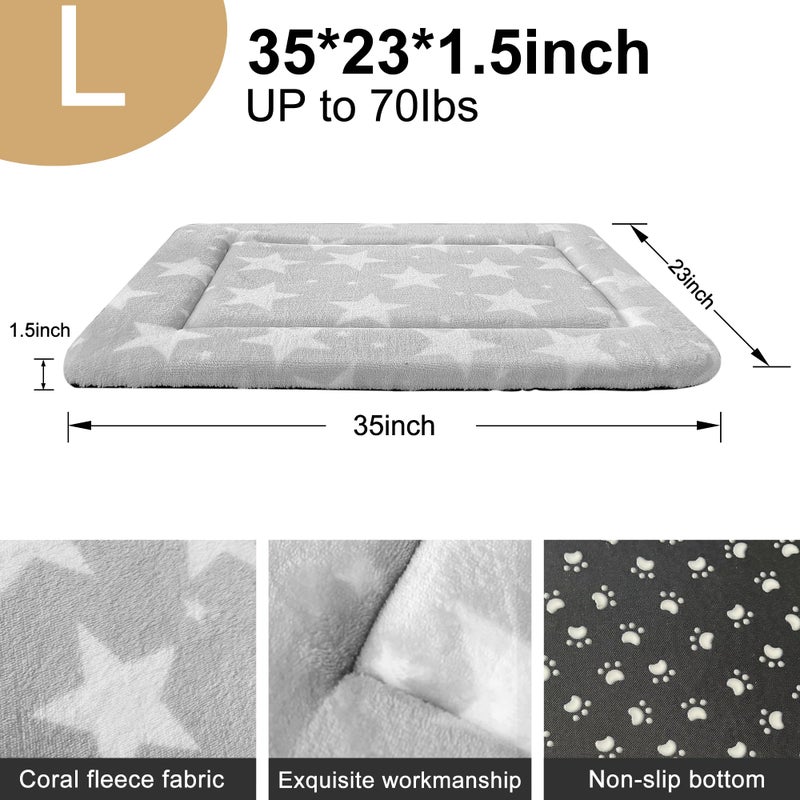 pobopobo Dog Bed Mat â€“ Soft & Comfortable Dog Kennel Pad for Crate â€“ Durable Crate Bed & Mat for Dogs & Cats â€“ Ideal for Crate, Kennel, and Home Use (Big&Little Stars Grey, L(35"*23"*1.5")) - Image 3