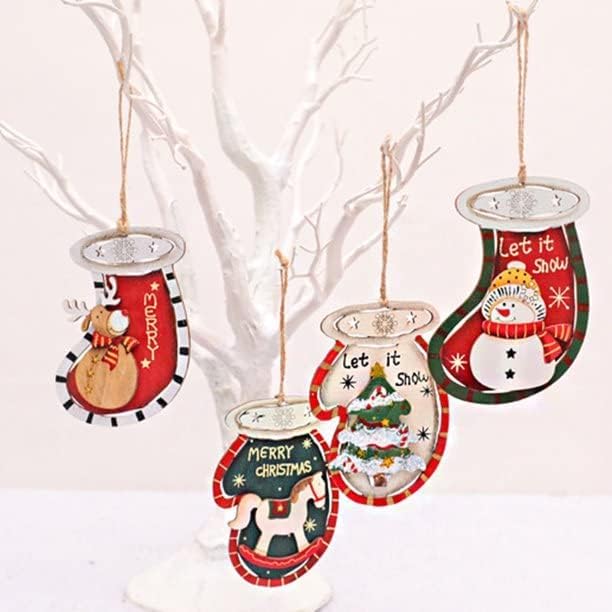 MPS MY PARTY SUPPLIERS MPS My Party Suppliers Set of 4 Christmas Socks Hanging Ornaments Christmas Tree Decorations Items Santa Claus Toys Merry Christmas Santa Props Christmas Hanging Wooden Socks Decoration Ideas - Image 2