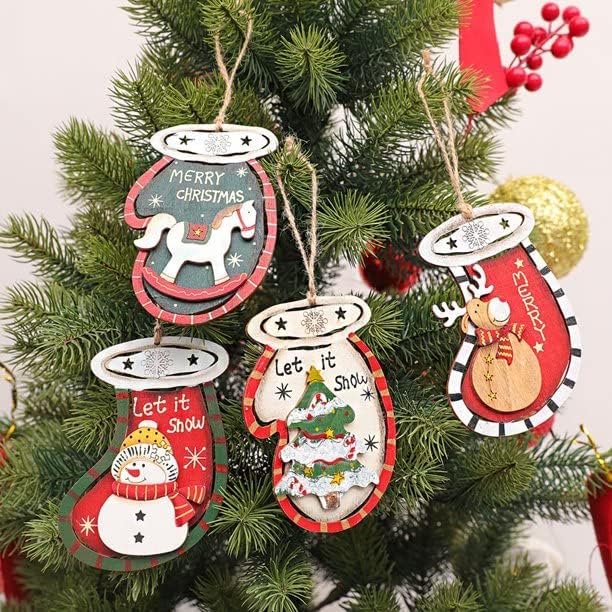 MPS MY PARTY SUPPLIERS MPS My Party Suppliers Set of 4 Christmas Socks Hanging Ornaments Christmas Tree Decorations Items Santa Claus Toys Merry Christmas Santa Props Christmas Hanging Wooden Socks Decoration Ideas - Image 3