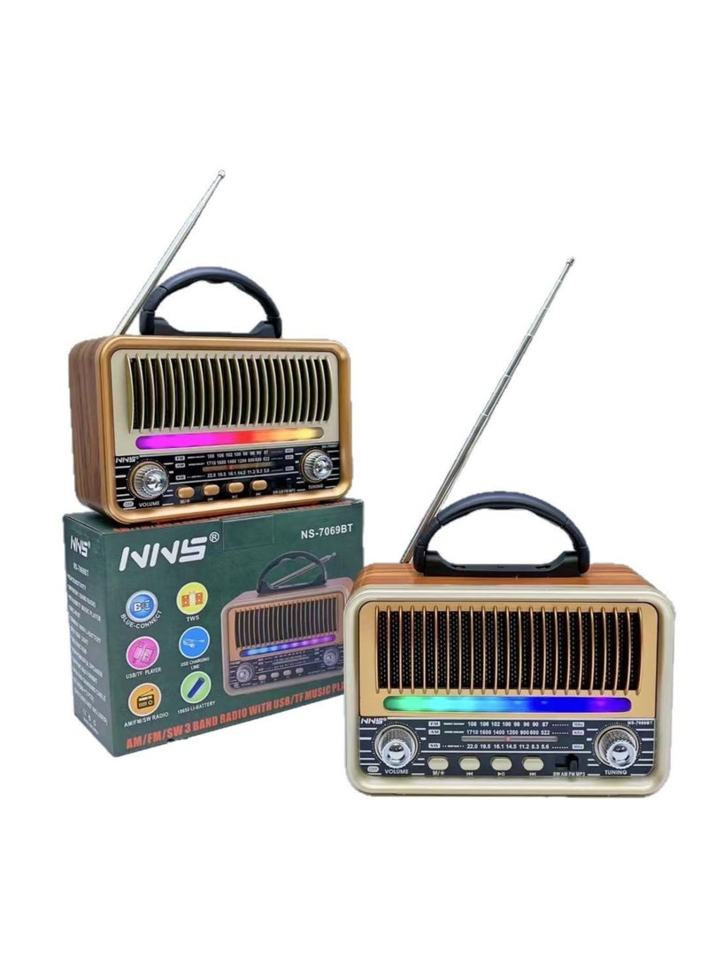 AM/FM/SW 3-Band Portable Radio: Wooden Retro Vintage Radios, Rechargeable Battery Operated, Handheld, for Outdoor Picnic Beach Camping, Supports Bluetooth TF Card USB MP3 Player  - Image 1