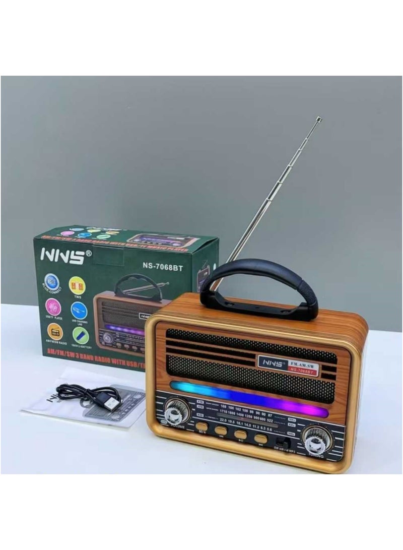 AM/FM/SW 3-Band Portable Radio: Wooden Retro Vintage Radios, Rechargeable Battery Operated, Handheld, for Outdoor Picnic Beach Camping, Supports Bluetooth TF Card USB MP3 Player  - Image 2