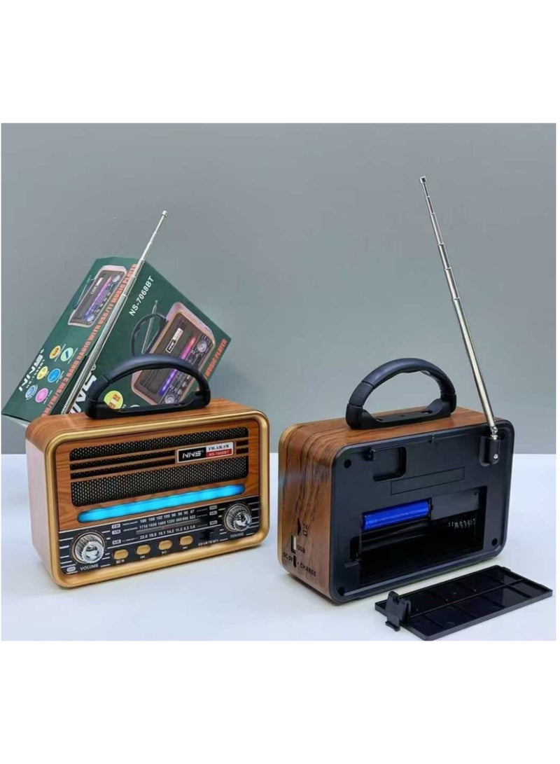 AM/FM/SW 3-Band Portable Radio: Wooden Retro Vintage Radios, Rechargeable Battery Operated, Handheld, for Outdoor Picnic Beach Camping, Supports Bluetooth TF Card USB MP3 Player  - Image 3