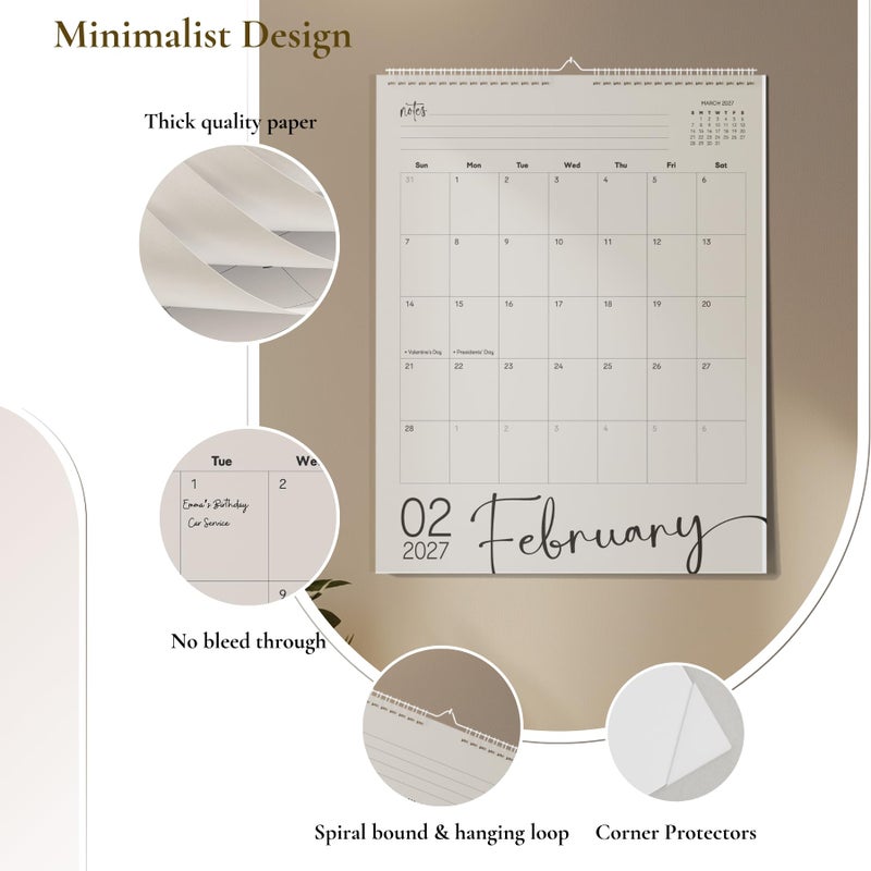 Paper Play Modern Vertical Wall Calendar 2026-18 Month Calendar January 2026 to June 2027, 11x13.5 Inches Cursive Font Design with Spiral Twin-Wire Binding - Image 4