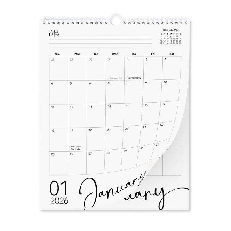 Paper Play Modern Vertical Wall Calendar 2026-18 Month Calendar January 2026 to June 2027, 11x13.5 Inches Cursive Font Design with Spiral Twin-Wire Binding - Image 1