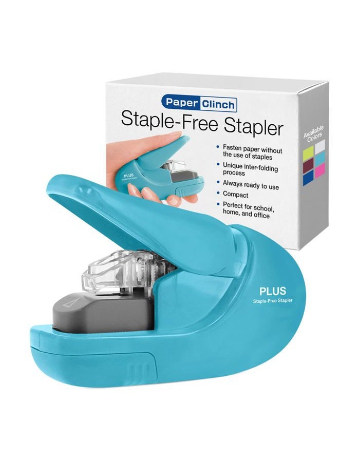 Plus Paper Clinch Compact Staple Free Staple Blue Turquoise - Image 1