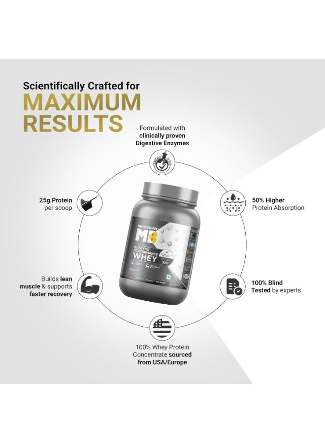 مسل بلايز مسحوق بروتين مصل اللبن MuscleBlaze Biozyme Performance، بنكهة الشوكولاتة الغنية (1 كجم / 2.2 رطل) | 25 جم بروتين لكل مكيال | مثبت سريرياً أنه يوفر امتصاصاً للبروتين أعلى بنسبة 50% - Image 2