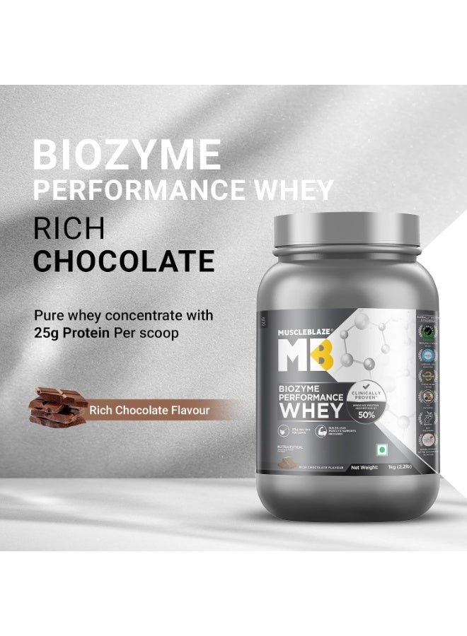 مسل بلايز مسحوق بروتين مصل اللبن MuscleBlaze Biozyme Performance، بنكهة الشوكولاتة الغنية (1 كجم / 2.2 رطل) | 25 جم بروتين لكل مكيال | مثبت سريرياً أنه يوفر امتصاصاً للبروتين أعلى بنسبة 50% - Image 3