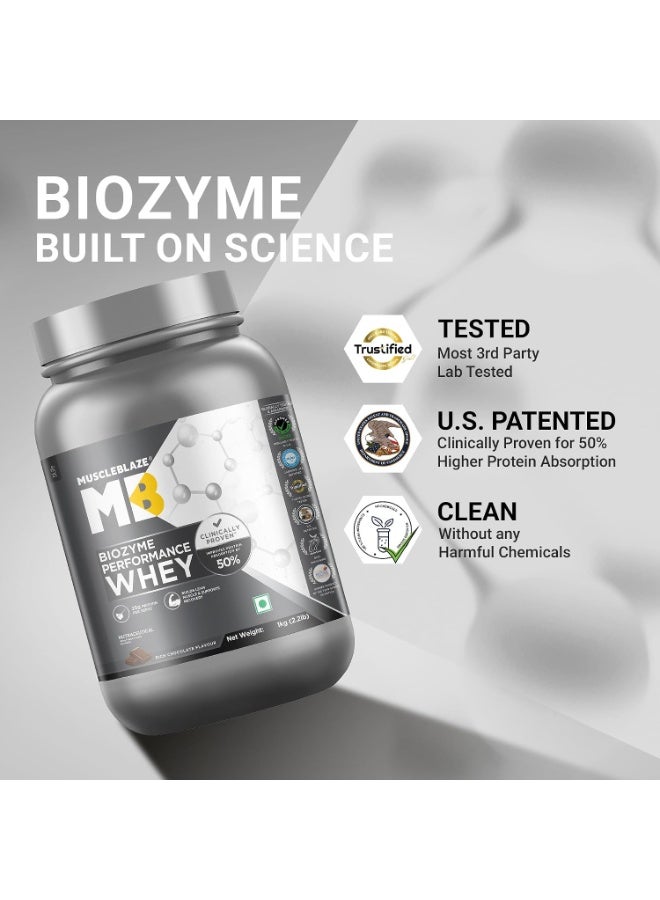 مسل بلايز مسحوق بروتين مصل اللبن MuscleBlaze Biozyme Performance، بنكهة الشوكولاتة الغنية (1 كجم / 2.2 رطل) | 25 جم بروتين لكل مكيال | مثبت سريرياً أنه يوفر امتصاصاً للبروتين أعلى بنسبة 50% - Image 4