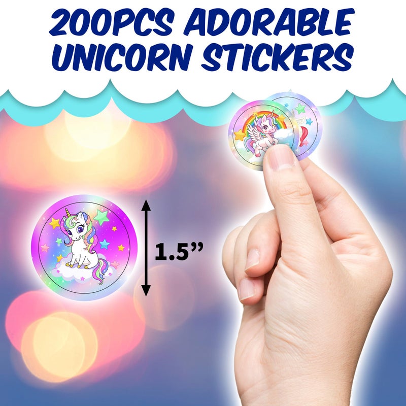 Playbees Unicorn Emoticon Sticker Rolls Reward Stickers Unicorn Party Supplies Mailing Seal Sticker 1.5 Inch Decal Stickers 200 Pcs - Image 2