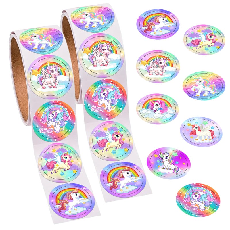 Playbees Unicorn Emoticon Sticker Rolls Reward Stickers Unicorn Party Supplies Mailing Seal Sticker 1.5 Inch Decal Stickers 200 Pcs - Image 1