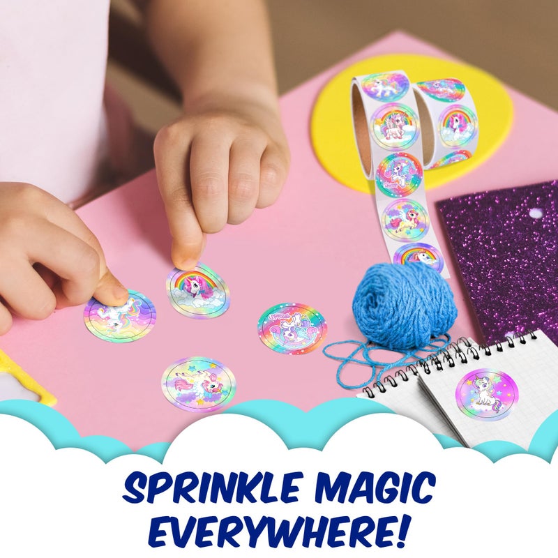 Playbees Unicorn Emoticon Sticker Rolls Reward Stickers Unicorn Party Supplies Mailing Seal Sticker 1.5 Inch Decal Stickers 200 Pcs - Image 3