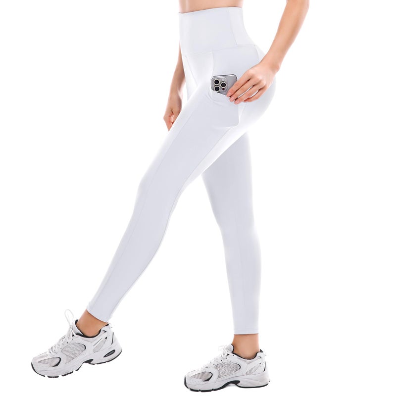 Fawarior High Waisted Leggings for Women, Buttery Soft Workout Yoga Leggings with Pockets White LXL - Image 1