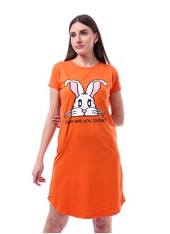 Andora Printed Pattern Short Sleeves Sleep Dress _ Orange  - Image 1