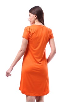Andora Printed Pattern Short Sleeves Sleep Dress _ Orange  - Image 3