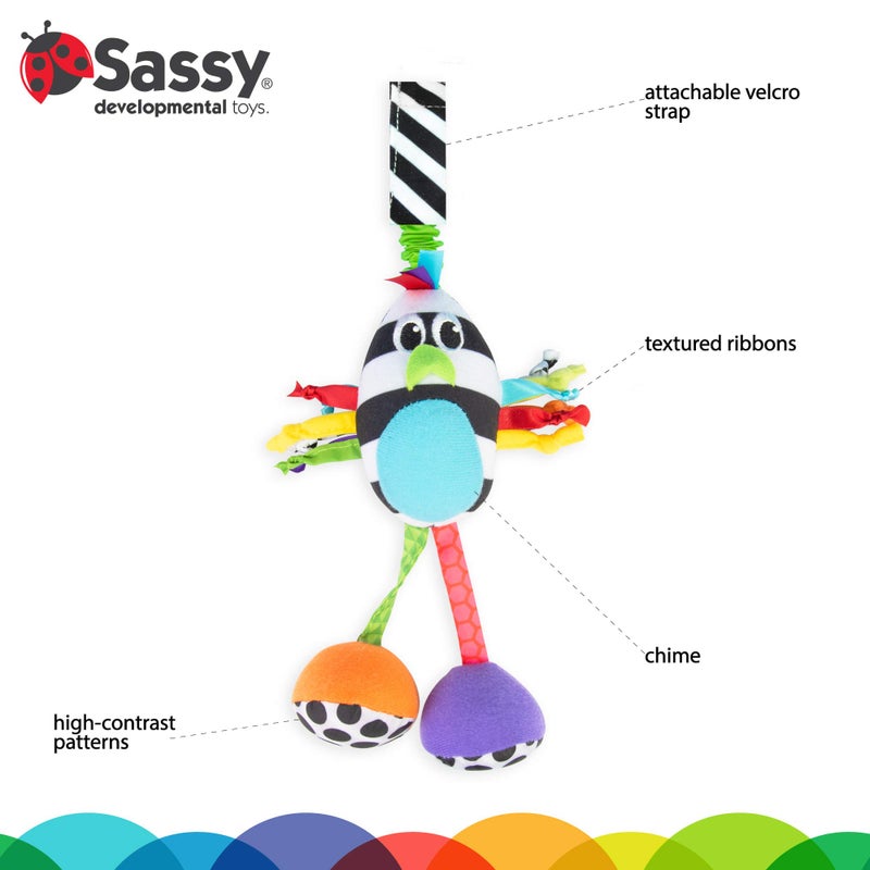 Sassy Boppin’ Birdie | Developmental Plush Toy for Early Learning | High Contrast | Attaches to Baby Gear for Travel | for Ages Newborn and Up (80660) - Image 3