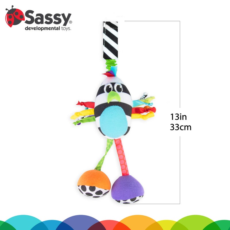 Sassy Boppin’ Birdie | Developmental Plush Toy for Early Learning | High Contrast | Attaches to Baby Gear for Travel | for Ages Newborn and Up (80660) - Image 4