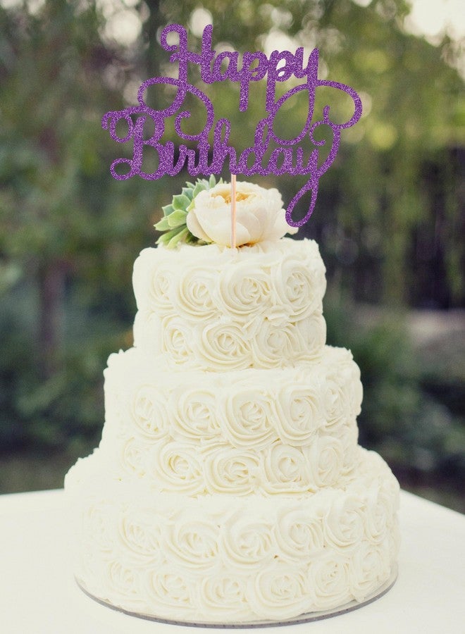 AHAORAY Happy Birthday Cake Topper - Deep Purple Glitter Happy Birthday Cake Bunting Decor - Birthday Party Cake Decoration Supplies, for Photo Booth Props - Image 2