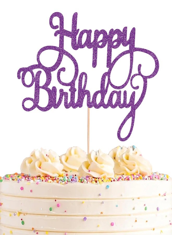 AHAORAY Happy Birthday Cake Topper - Deep Purple Glitter Happy Birthday Cake Bunting Decor - Birthday Party Cake Decoration Supplies, for Photo Booth Props - Image 1