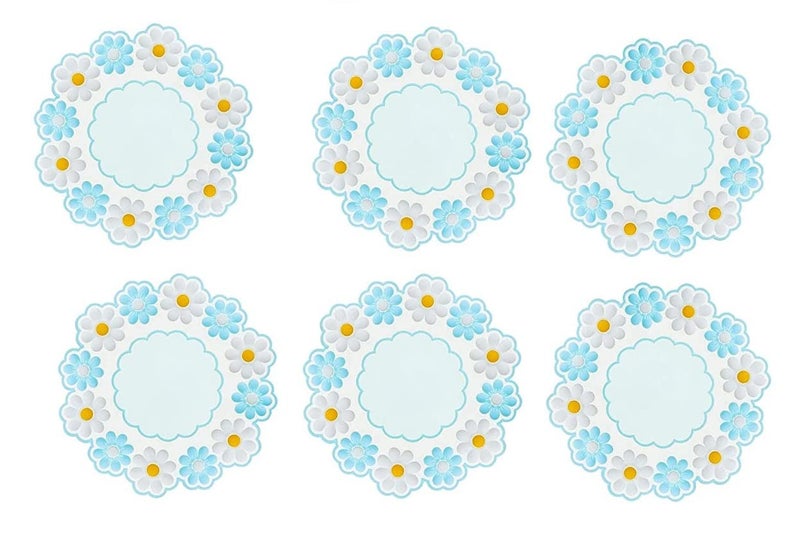 P-Plus International Round Cherry Blossom Sakura Kawaii Silicone Trivet for Table Desk Coffee Decoration Durable Non-Slip Silicone Coasters for Drinks (Blue, Pack of 6) - Image 1