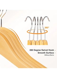 KITCHENOO Set of 20 Wooden Clothes Hangers for Clothing Store - Natural Maple Wood Clothes Hangers with 360 Degree Swivel Brackets for Hanging Heavy Clothes - for Clothes, Jackets, Shirts, Sweaters, Dresses  - Image 5