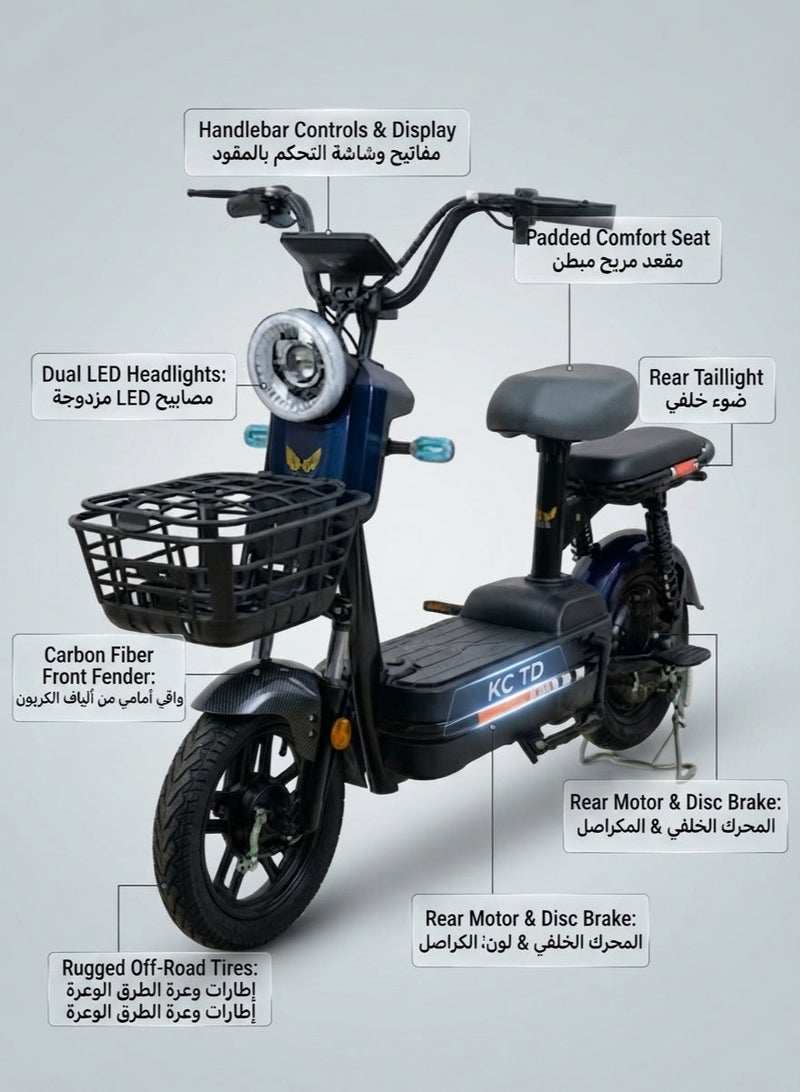 High-Performance 800W Electric Scooter – 48V 12000mAh Long-Range Commuter with 60 km/h Top Speed, Durable All-Terrain Design, and Enhanced Stability - Image 5