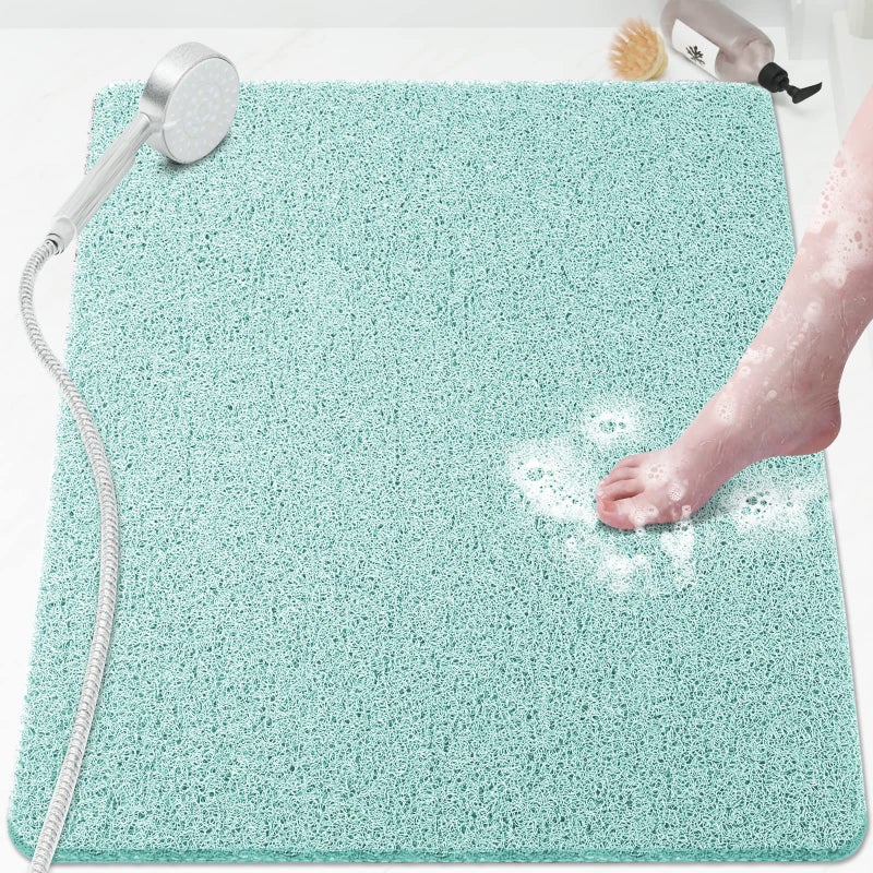 Shower Mat Bathtub Mat NonSlip32x24 inch Soft Tub Mat with DrainPVC Loofah Bath Mat Phthalate Free for Tub and BathroomQuick DryingGreen