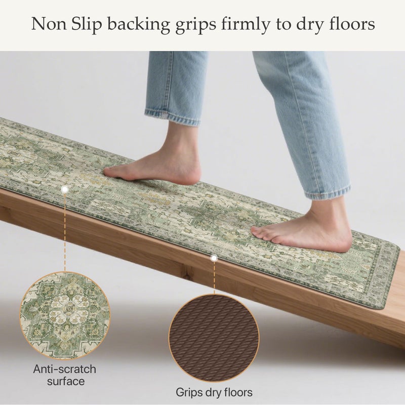 GENIMO Kitchen Mats for Floor 2PCs, Washable Anti Fatigue Mat for Cushioned, 17.3"x47"+17.3"x30", Waterproof Kitchen Rugs, Non Slip Comfort Standing Mat Rug for Home, Sink, Laundry, Light Green - Image 4