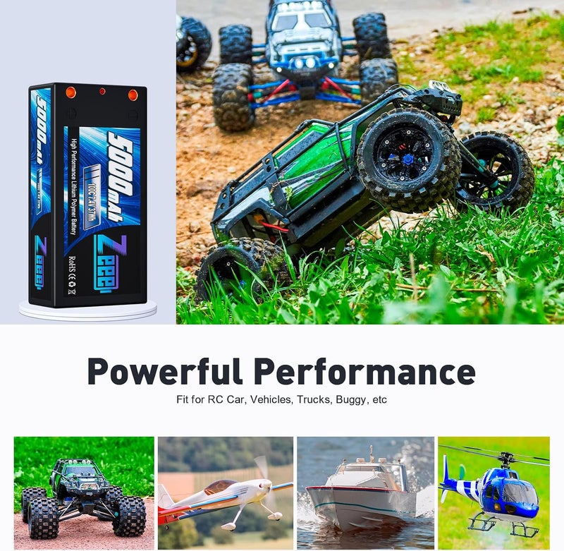 Zeee 2S Shorty Lipo Battery 5000mAh 7.4V 100C Hard Case with 4mm Bullet to Deans Connector for RC 1/10 Scale Vehicles Car Trucks Boats RC Models - Image 5