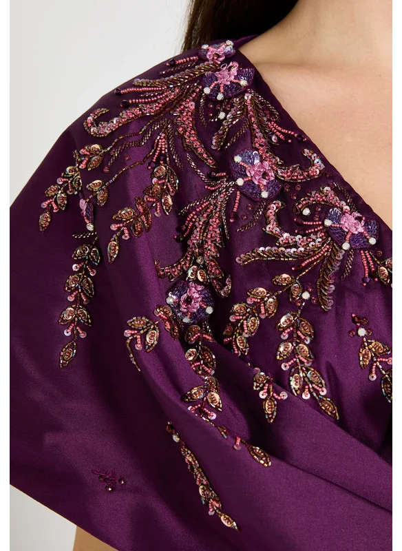 Amri Embellished Asymmetrical Draped Satin Dress