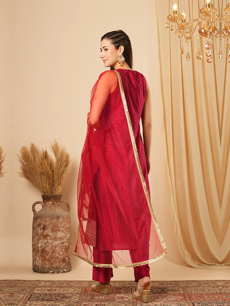 globus Women Printed Regular Kurta With Trousers & With Dupatta