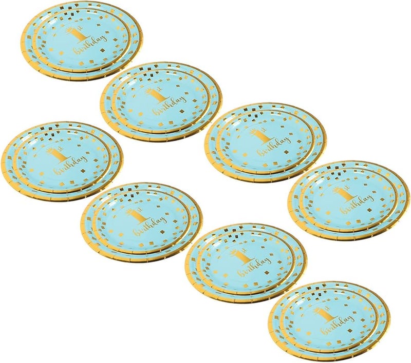 16 Pcs Gold Foil Accent 9 Inch Disposable Paper Plates For First Birthday Party - Image 1