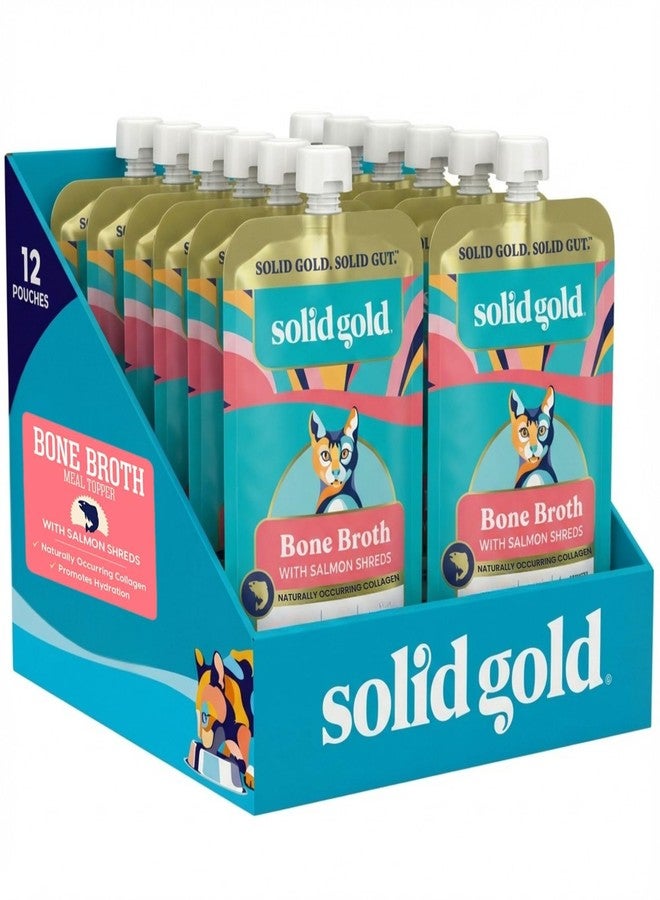 Solid Gold Bone Broth Cat Food Topper - Lickable Wet Cat Food with Protein Shreds for Hydration - Easy to Serve Wet Cat Food Gravy Bone Broth for Cats - Healthy Cat Snacks Treats - Salmon -12 Pack - Image 1