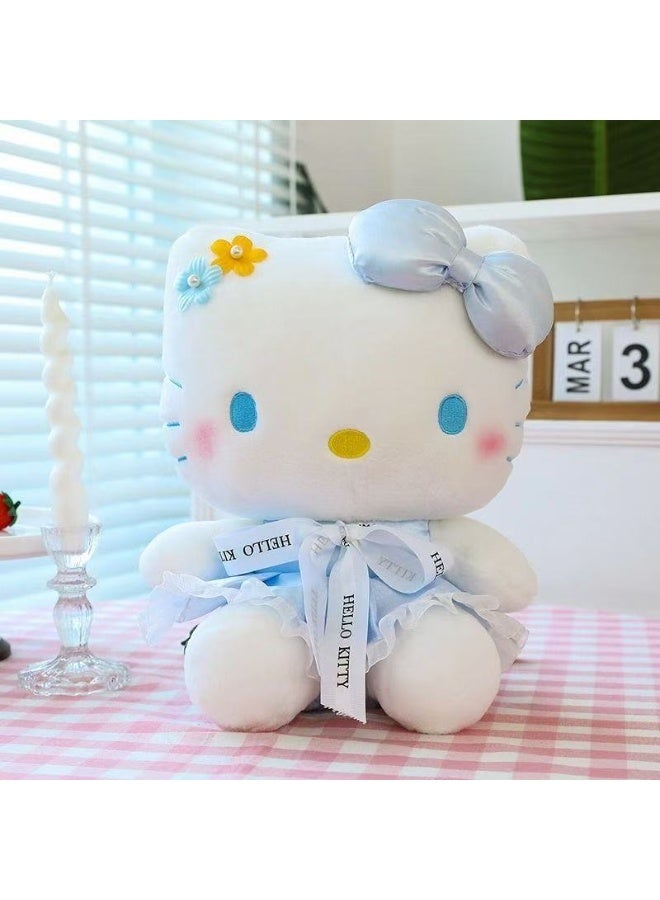 Hello Kitty Sanrio Hello Kitty Plush Toy with Blue Dress children's companion room decoration plush doll, suitable as a gift for children and party gift - Image 1
