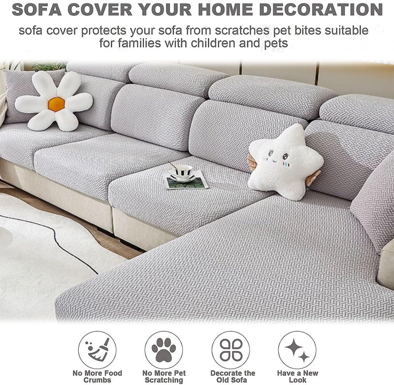 Universal Couch Cushion Covers,Stretch L Shape Sofa Sectional Cushion Slipcover Wear-Resistant Anti-Slip Sofa Cover,Chaise Lounge Furniture Protector for Pets - Image 2