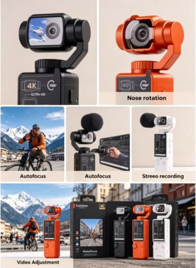 Kalobee Pocket3 Pro Mini Digital Camera, 5MP Auto Focus, 180° Rotating Lens, 1.9-Inch Display, Compact Portable Camera, Orange - Image 3