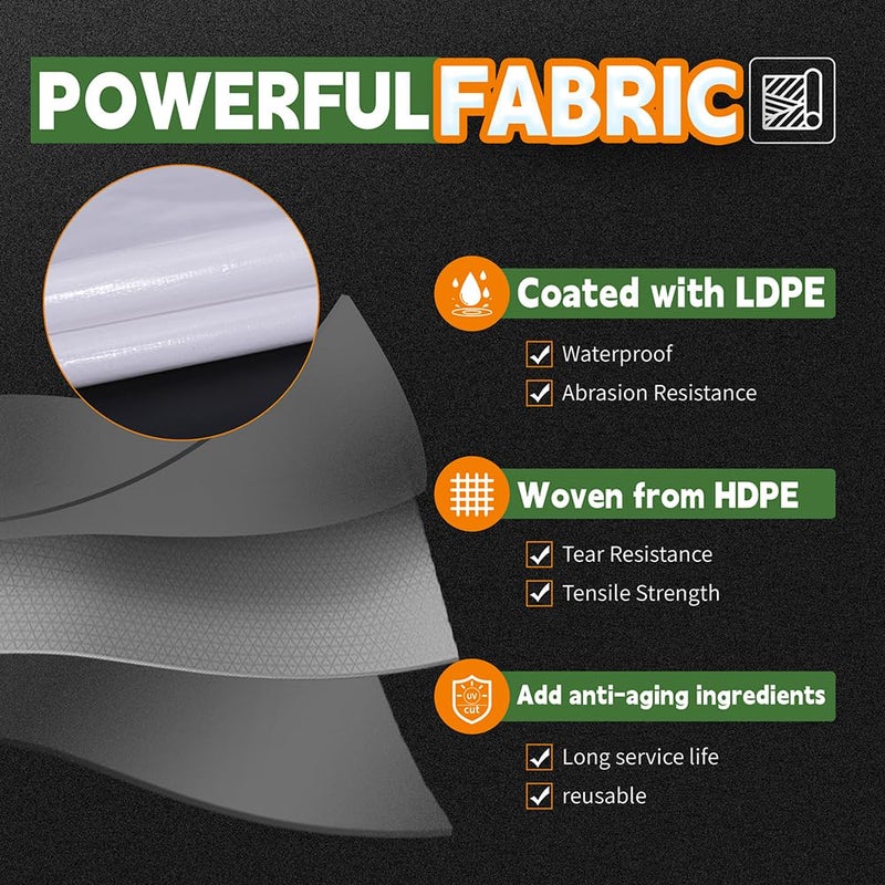 Raindeway 12 Mil Heavy Duty White Tarp 10X10 Feet Uv Resistant Waterproof Weatherproof Poly Tarp With Metal Grommets And Reinforced Edges - Image 3