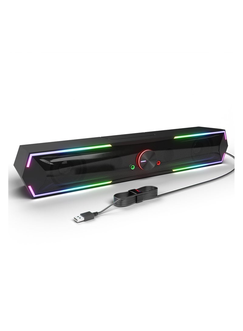 SYOSI Bluetooth Computer Speakers with Adjustable RGB Lighting - Enhanced Bass, Stereo Sound, and Volume Control, USB Powered Soundbar for PC, Laptop, Desktop, Gaming, and Multimedia Devices - Image 1