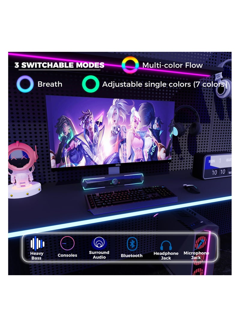 SYOSI Bluetooth Computer Speakers with Adjustable RGB Lighting - Enhanced Bass, Stereo Sound, and Volume Control, USB Powered Soundbar for PC, Laptop, Desktop, Gaming, and Multimedia Devices - Image 2