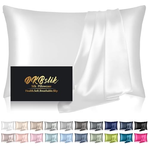 DKBslik Silk Pillowcase for Hair and Skin Mulberry Silk Pillow Cases King Size Anti Acne Cooling Sleep Both Sides Natural Silk Satin Pillow Case Covers with Hidden Zipper Gifts for Women Men White