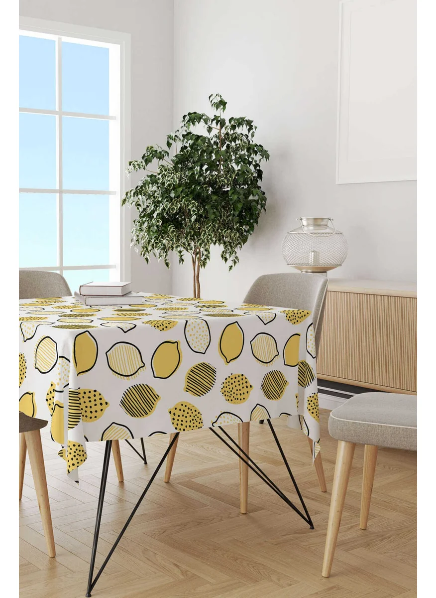 Cango Home White Yellow Lemon Patterned Digital Printed Tablecloth OYTYK908-MS