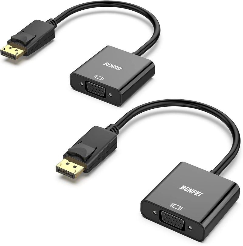 Benfei DisplayPort to VGA 2 Pack,Gold-Plated Uni-Directional DP Computer to VGA Screen Adapter 1080P (Male to Female) Compatible for Lenovo, Dell, HP, ASUS - Image 1