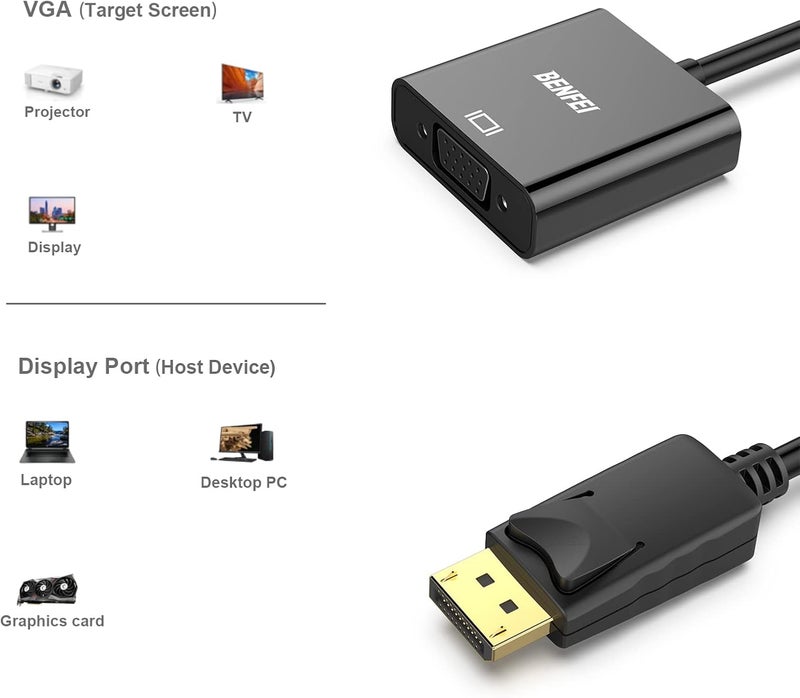 Benfei DisplayPort to VGA 2 Pack,Gold-Plated Uni-Directional DP Computer to VGA Screen Adapter 1080P (Male to Female) Compatible for Lenovo, Dell, HP, ASUS - Image 3