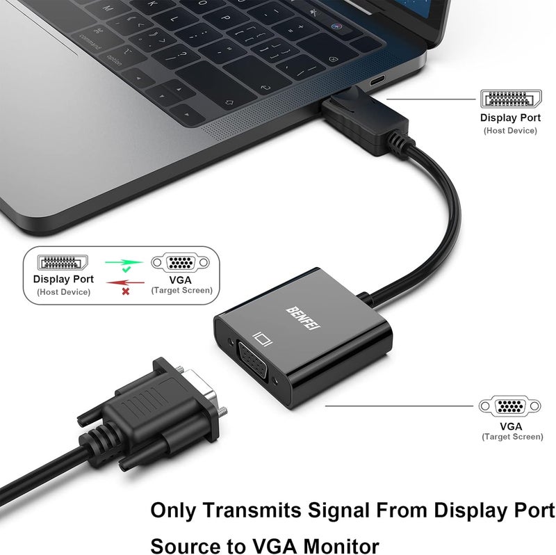 Benfei DisplayPort to VGA 2 Pack,Gold-Plated Uni-Directional DP Computer to VGA Screen Adapter 1080P (Male to Female) Compatible for Lenovo, Dell, HP, ASUS - Image 2