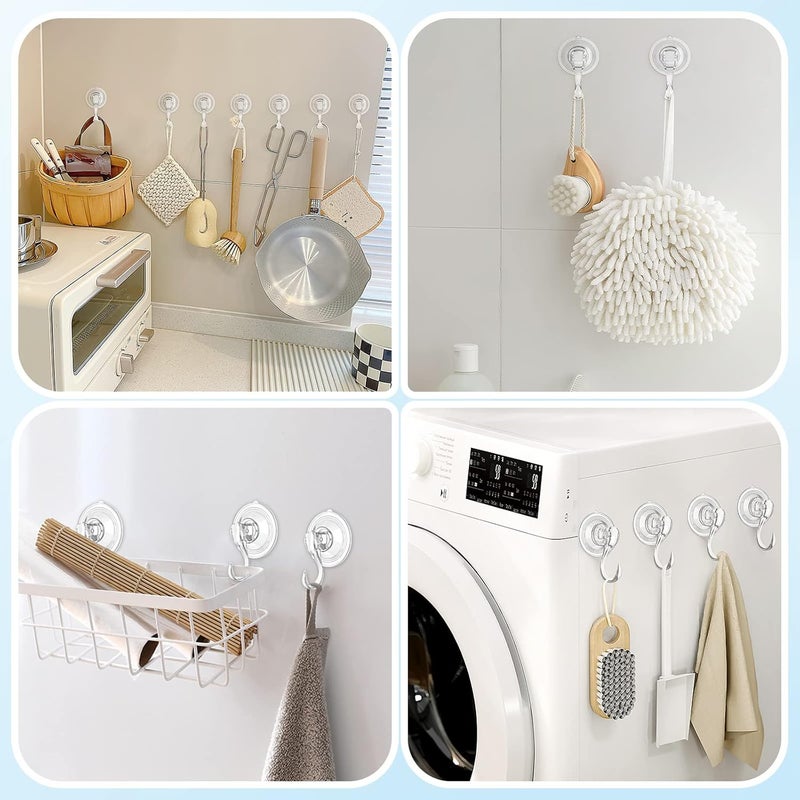 VIS'V Suction Cup Hooks, Small Shower Suction Hooks with Wipes, Heavy Duty, Removable and Reusable, Clear, 6 Pcs - Image 2