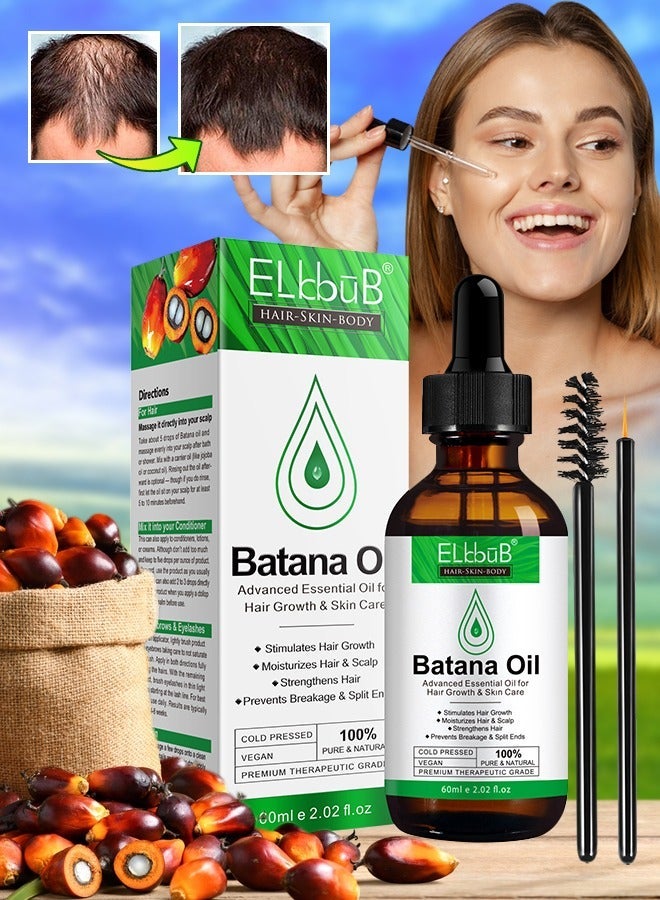 ELBBUB 60ml Natural Batana Oil for Hair Care Hair Conditioner Oil for Thin Hair Repair Damaged Hair Nourishes Thin Hair Scalp Skin and Loss Hair Growth Fit for All Hair Types Raw Batana Oil - Image 1