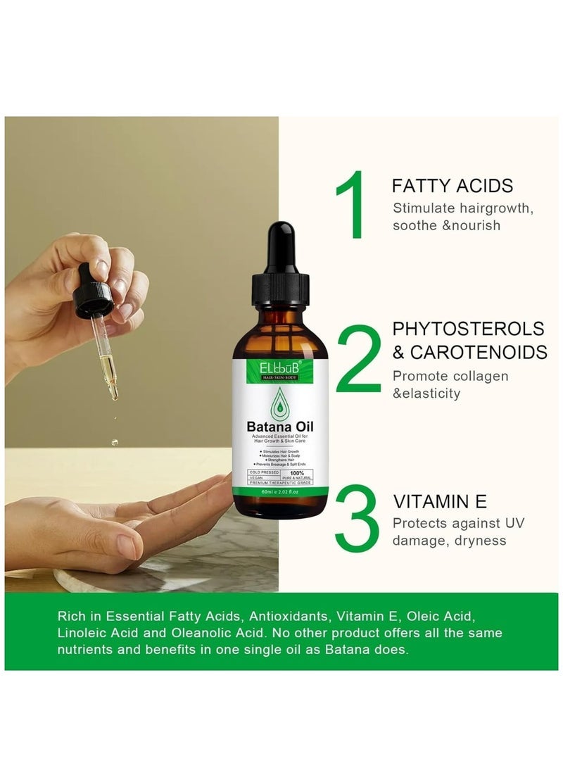 ELBBUB 60ml Natural Batana Oil for Hair Care Hair Conditioner Oil for Thin Hair Repair Damaged Hair Nourishes Thin Hair Scalp Skin and Loss Hair Growth Fit for All Hair Types Raw Batana Oil - Image 3