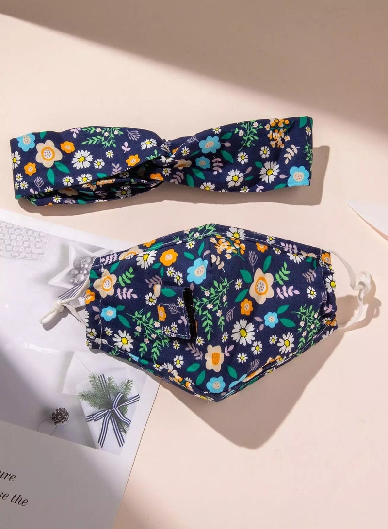 Ditsy Floral Pattern Face Covering With Headband  - Image 4
